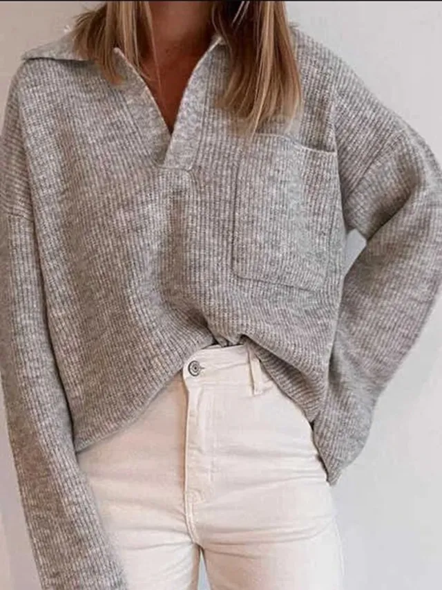 Leisure Loose Solid Color Sweater Gray - Shop at LoveMi