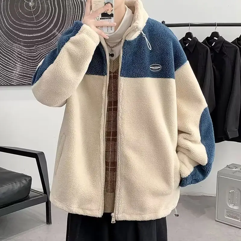 Mens Color-Block Thickened Casual Warm Cotton Padded