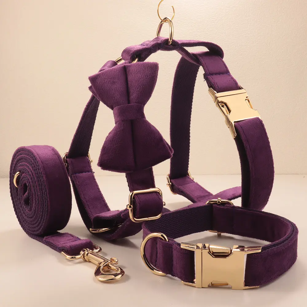 Velvet Pet Dog Collar And Harness Set