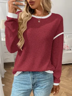 Women's Round Neck Imitation Sweater Long Sleeve Loose Multicolour Top - Multicolour - View 1