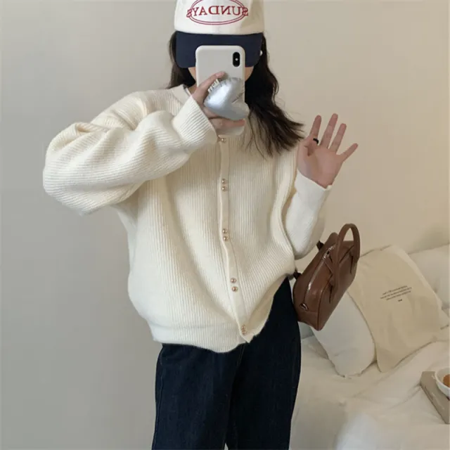 Korean Style Women's Long Sleeve Sweater Coat Creamy White - Shop at LoveMi