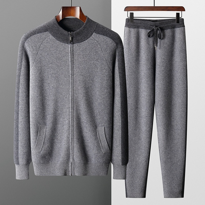 New Thickened Casual Sports Cashmere Men's Half Turtleneck Zipper Knitted Cardigan Suit