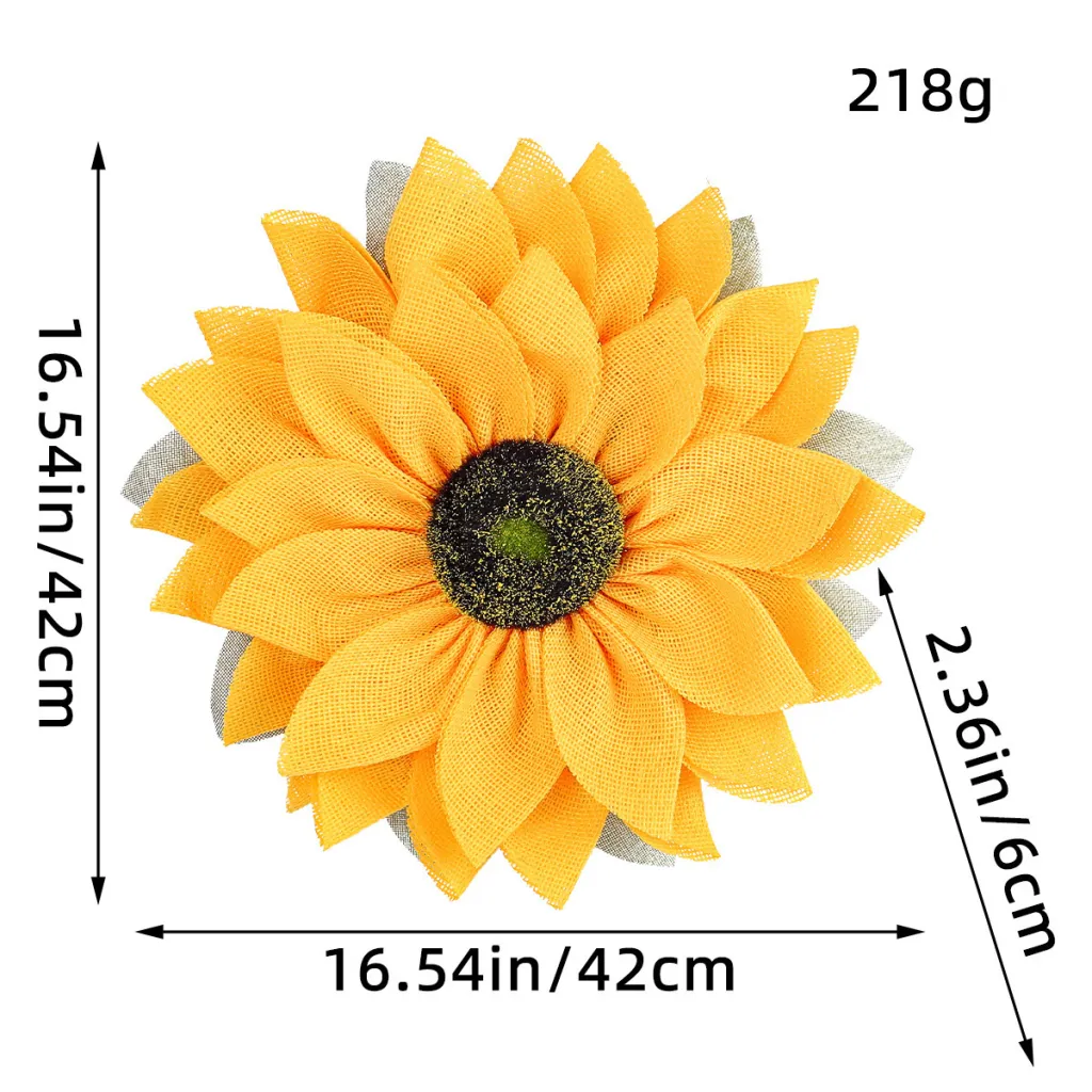 Azabujia Sunflower Wreath Fabric Artificial Sunflower Wall Hanging Autumn Door Decoration - C1 6 Linen Sunflower Wreath