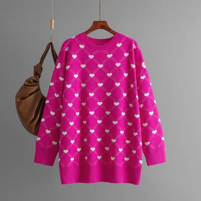Sweater Mid length Sweater Love Jacquard Rose Red - Shop at LoveMi