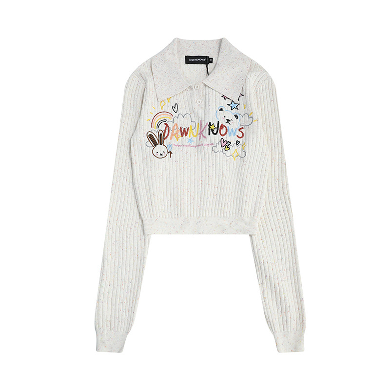 Sweet And Spicy Style Colorful Cute Cartoon Embroidery Sweater