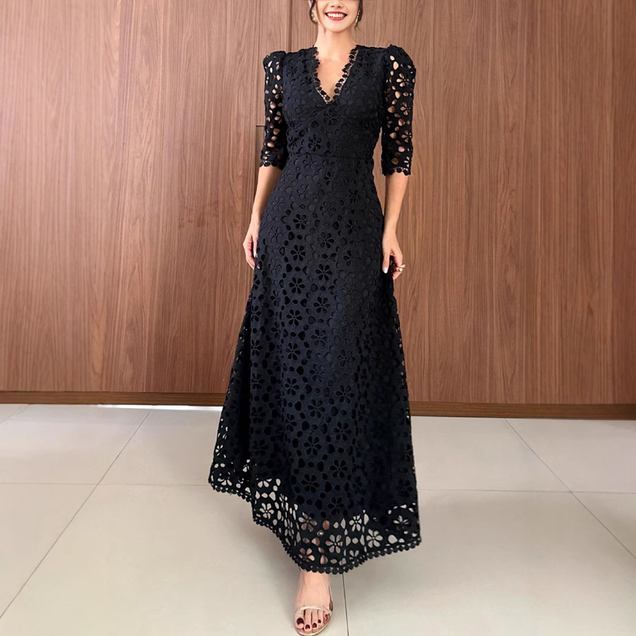 Spring And Summer New Ruffled High Waist Half-length Sleeve Dress