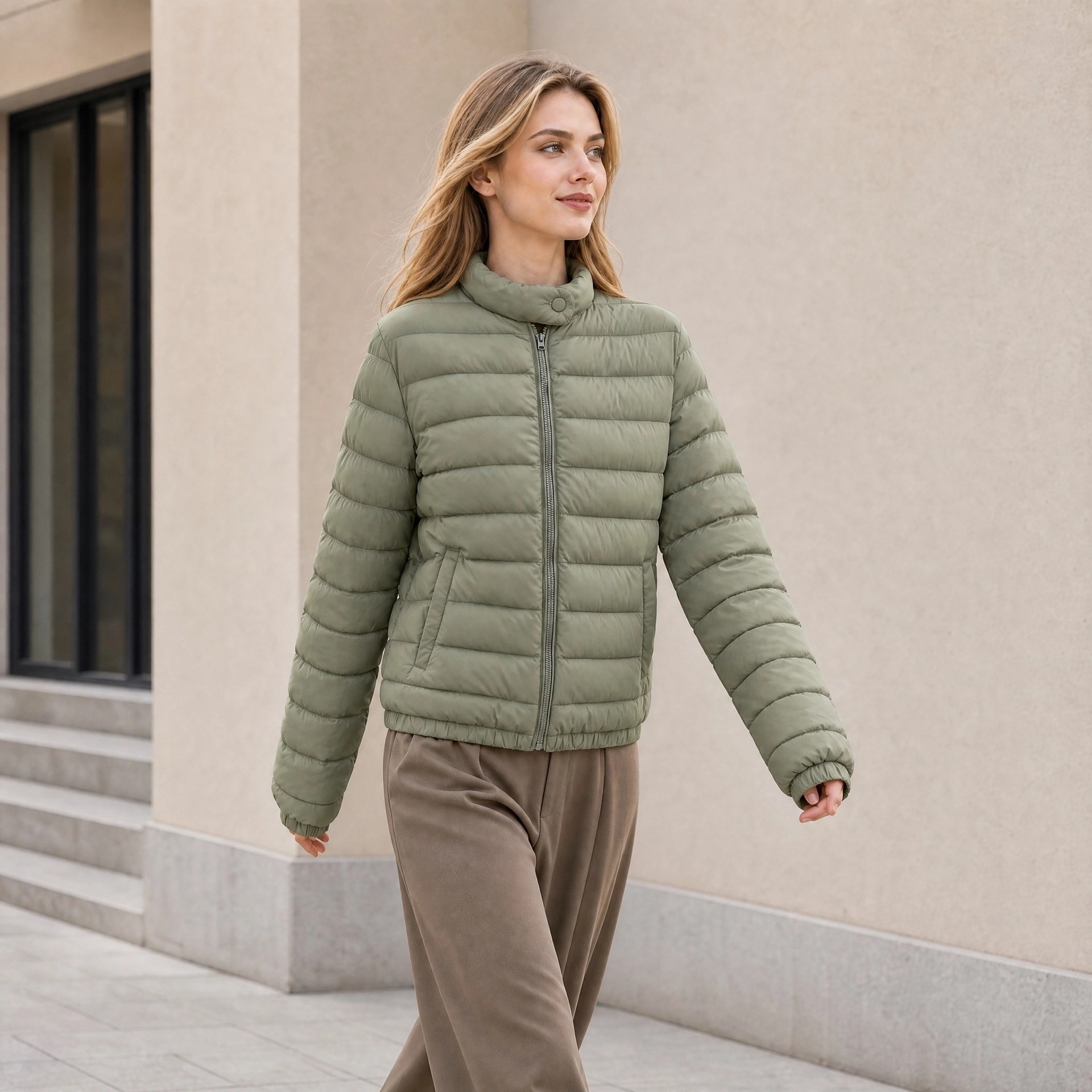 Outerwear Lightweight Cotton-padded Jacket With A Stand-up Collar