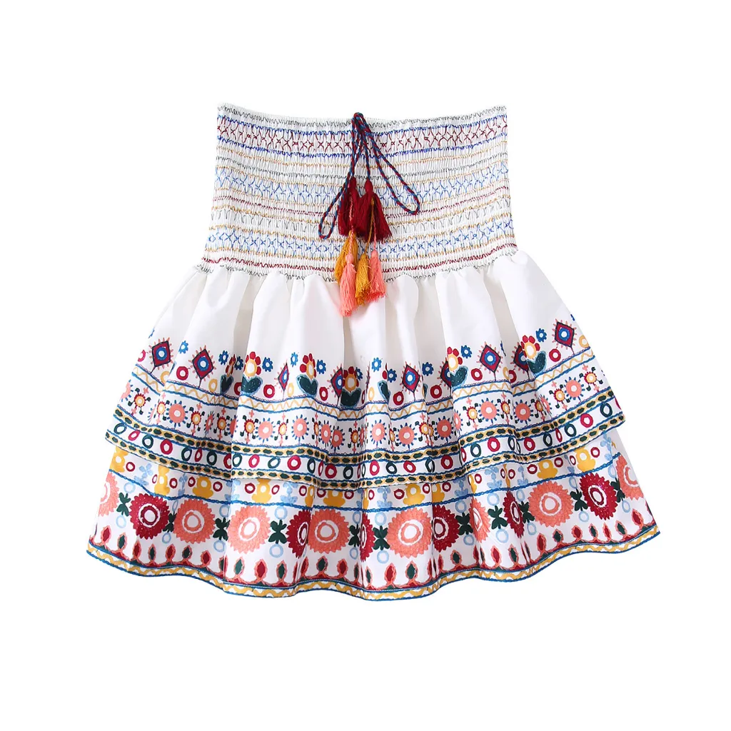 Summer New Printed Top Printing Color Contrast Skirt - Skirt-S