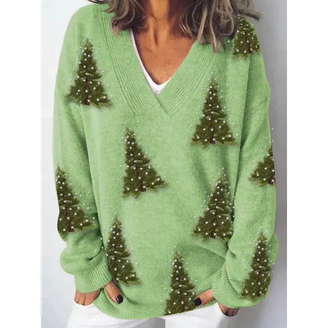 European And American Christmas Series V neck Printed Sweater Cln10163 3Xl - Shop at LoveMi