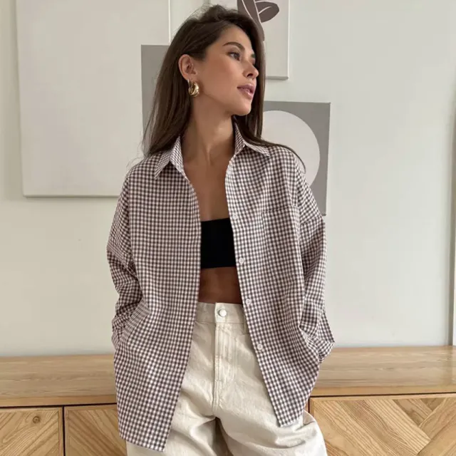 Pure Cotton Plaid Simple Loose Women's Fashion Shirt Plaid M - Shop at LoveMi