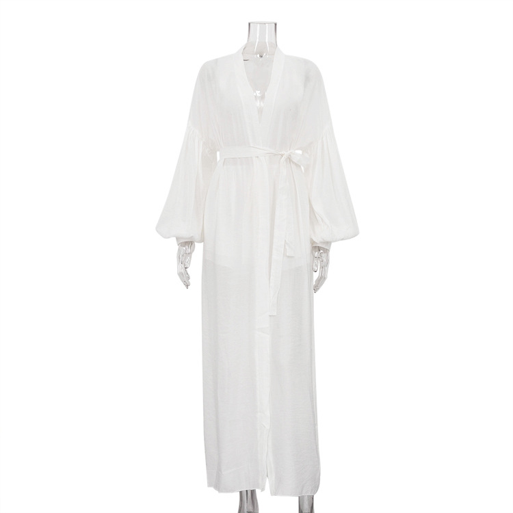 Puff Sleeve Cardigan Lace-up Robe Shorts Casual Two-piece Suit