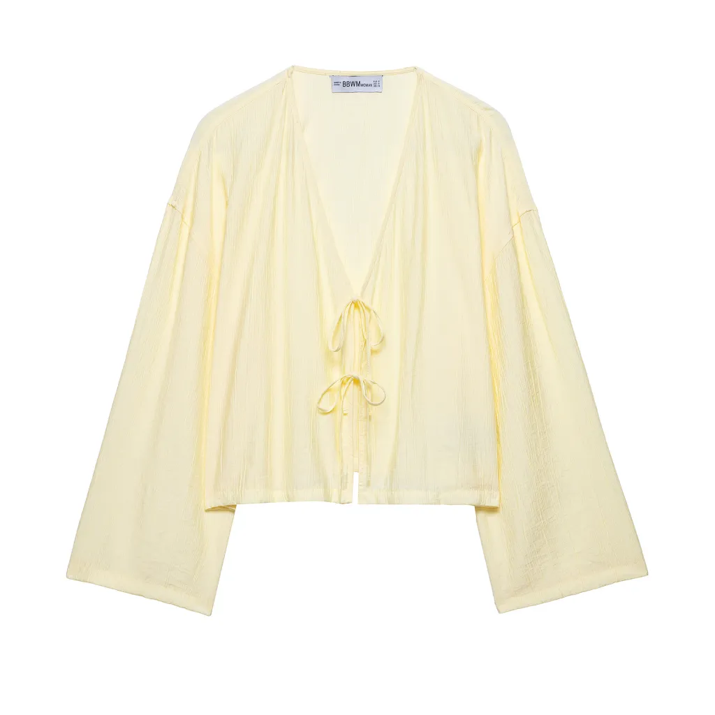 Wrinkle Effect Kimono Coat Shorts Suit - Top
