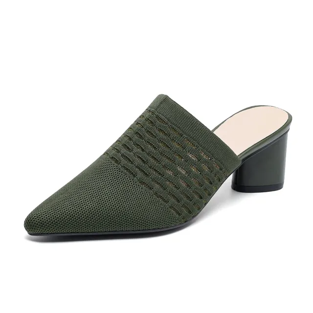 Pointed Toe Toe Cap Sandals Chunky Heel High Heels Green - Shop at LoveMi