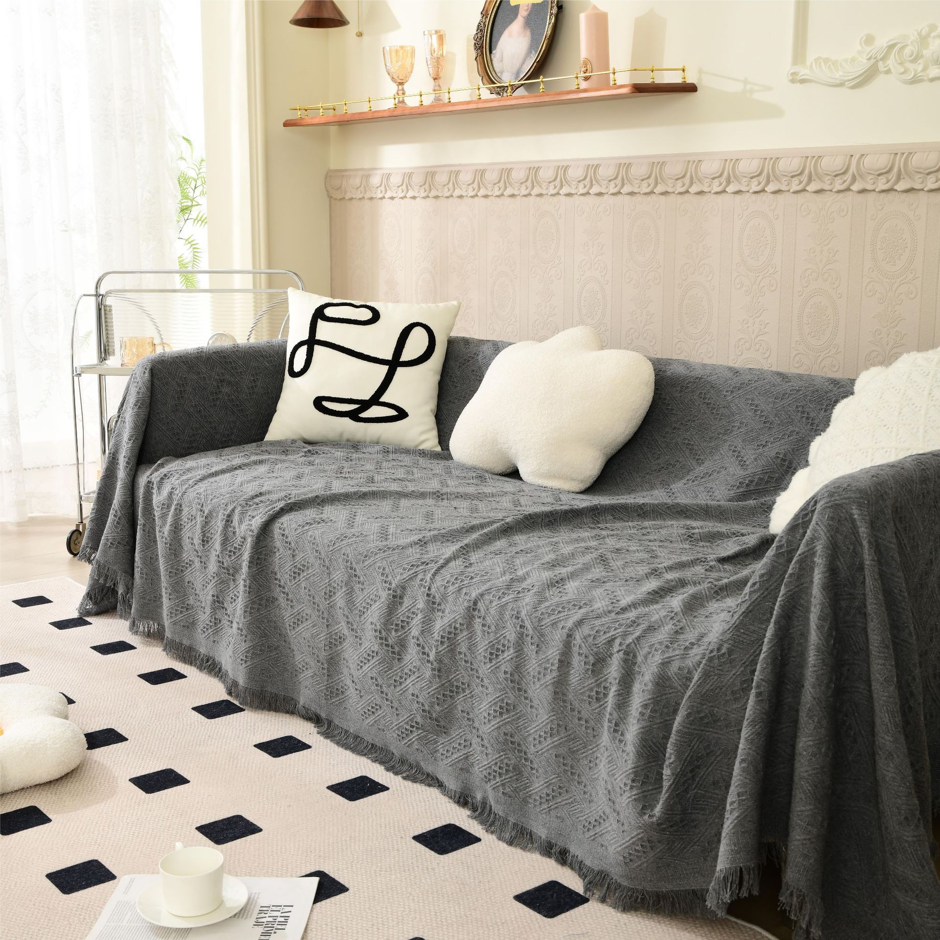 Simple Four-season Blanket Made Of Cotton Fabric A Full-cover Sofa Throw