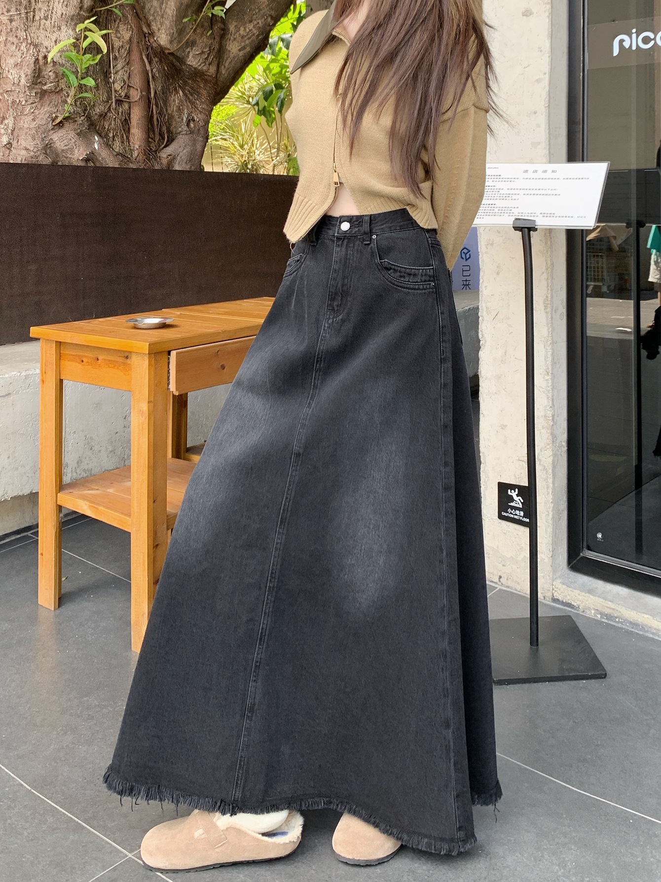 Spring And Autumn Korean Style High Waist Denim Midi Skirt Women's Retro Washed Frayed Edges 92e5dcdf 0a6a 4678 92d4 24cf98e0a760