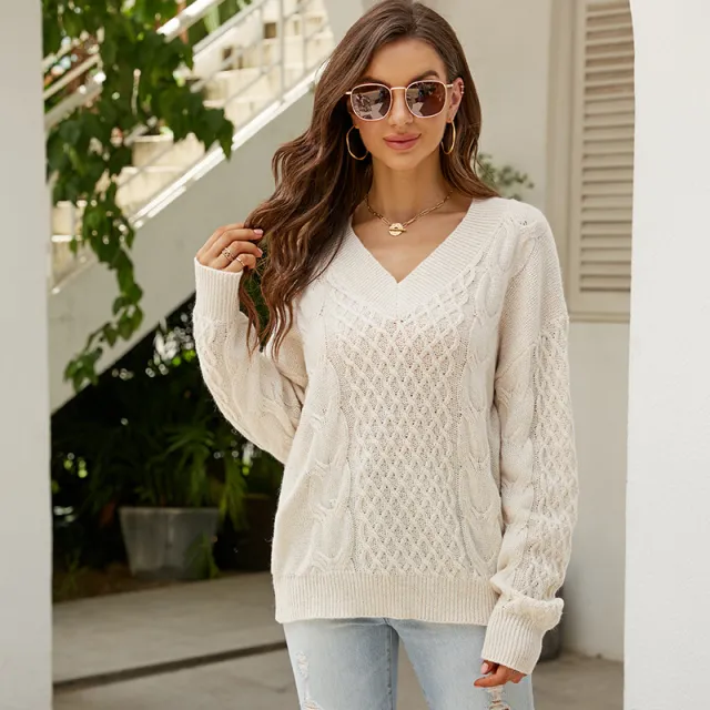 Fashion All matching Loose Pullover Women Milky White - Shop at LoveMi