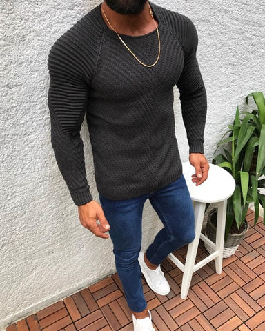 Title 4, Mens round neck solid color sweater fashion lo...