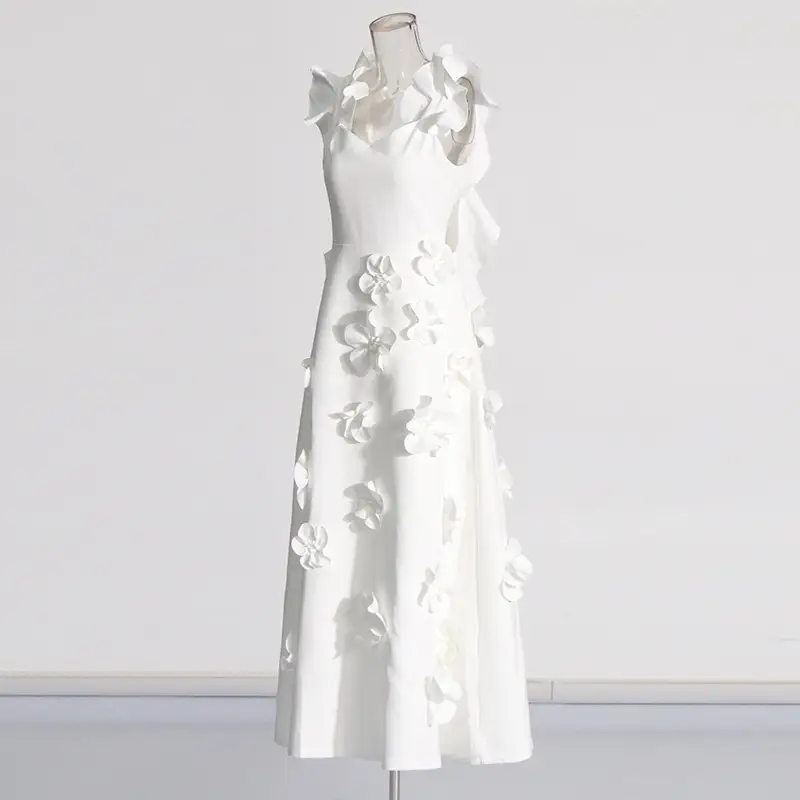 High-grade Stitching Three-dimensional Flower Sling Dress
