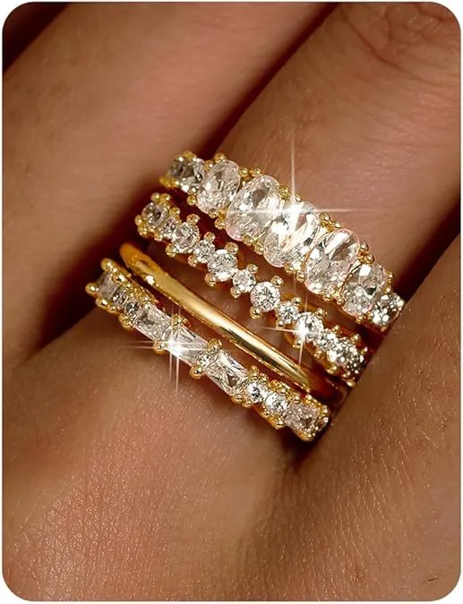Fashion Luxury Oval Zirconia Ladies Four-piece Set - Gold