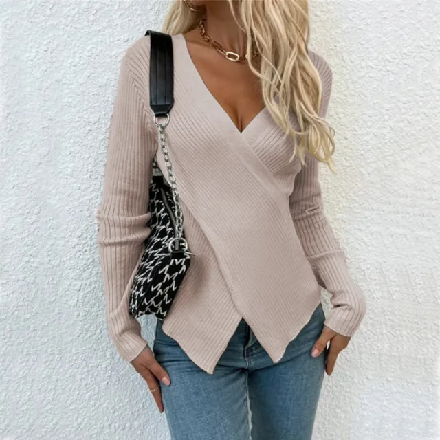 Irregular Cross Sweater Women's Top Khaki - Shop at LoveMi