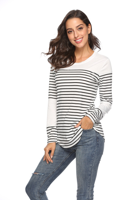 Title 4, Casual striped stitching long-sleeved loose T-s...