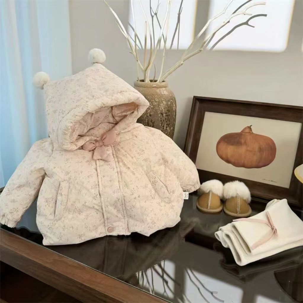 Floral-print Cotton Coat With A Bow For Baby Girls Keeping Her Warm