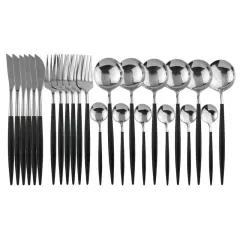 White Gold Dinnerware Set Stainless Steel Knife Fork - 24Pcs Black Silver - View 1