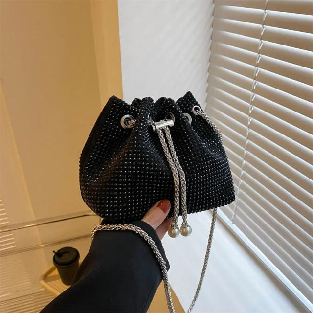 Diamond Drawstring High grade Chain Crossbody Bag Black - Shop at LoveMi