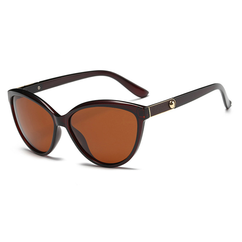Fashionable Polarized Personalized Leather Inlaid Light Luxury Cat Eye Sunglasses