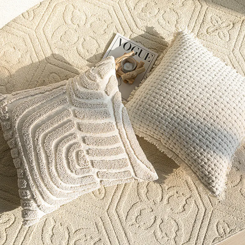 Sofa Throw Pillowcase Cream Color Three-dimensional Embroidery