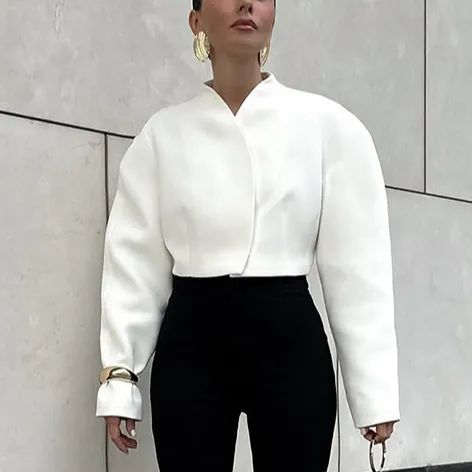 Machete Long Sleeve Loose fitting Short Coat Women White - Shop at LoveMi