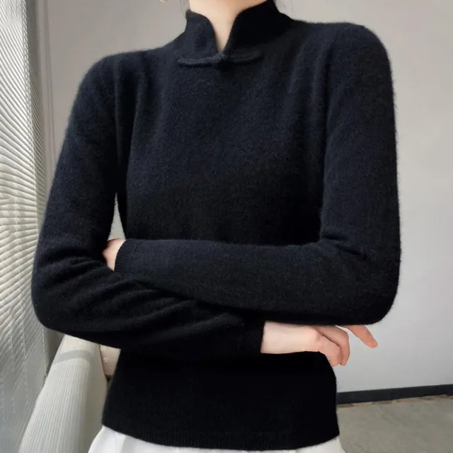 Women's Half turtleneck Sweater With Soft Design And Inner Wear Base Buckle Black - Shop at LoveMi
