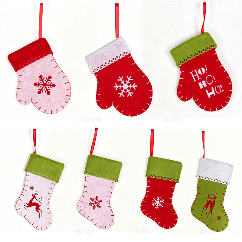 Red and green snowflake felt christmas stocking ornament
