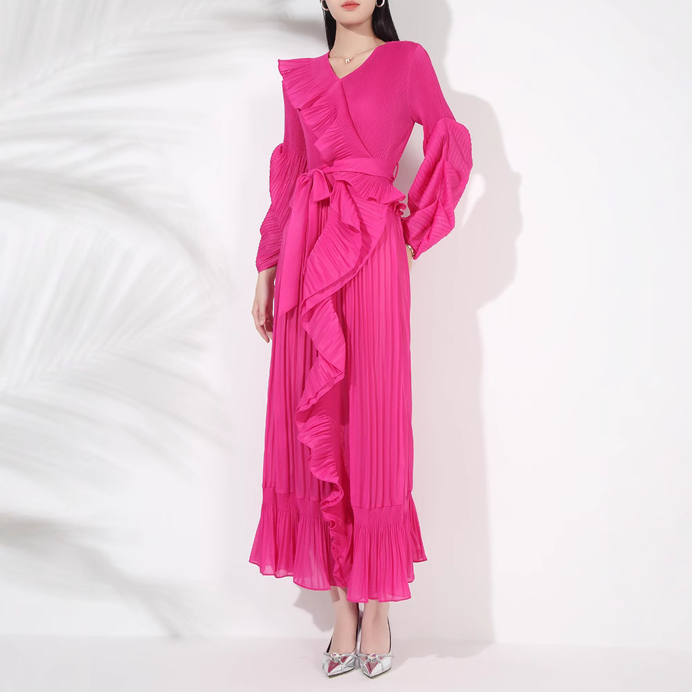 Women's Pleated New French Style Tied Dress