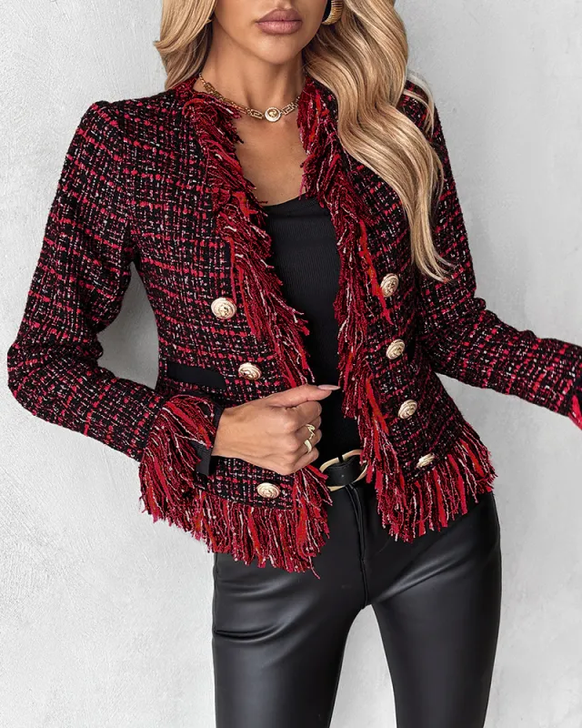 European And American Feminine Straight Tube Coarse Woolen Coat Red - Shop at LoveMi