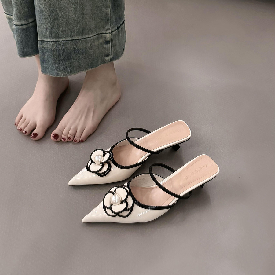 Chanel-style High-heeled French Closed-toe Mules