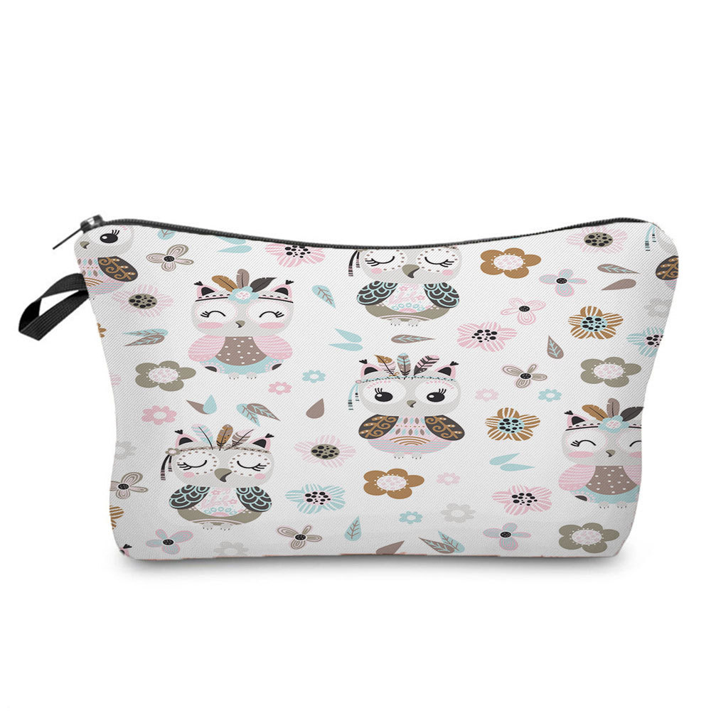 Cartoon Cute Owl Print Cosmetic Bag