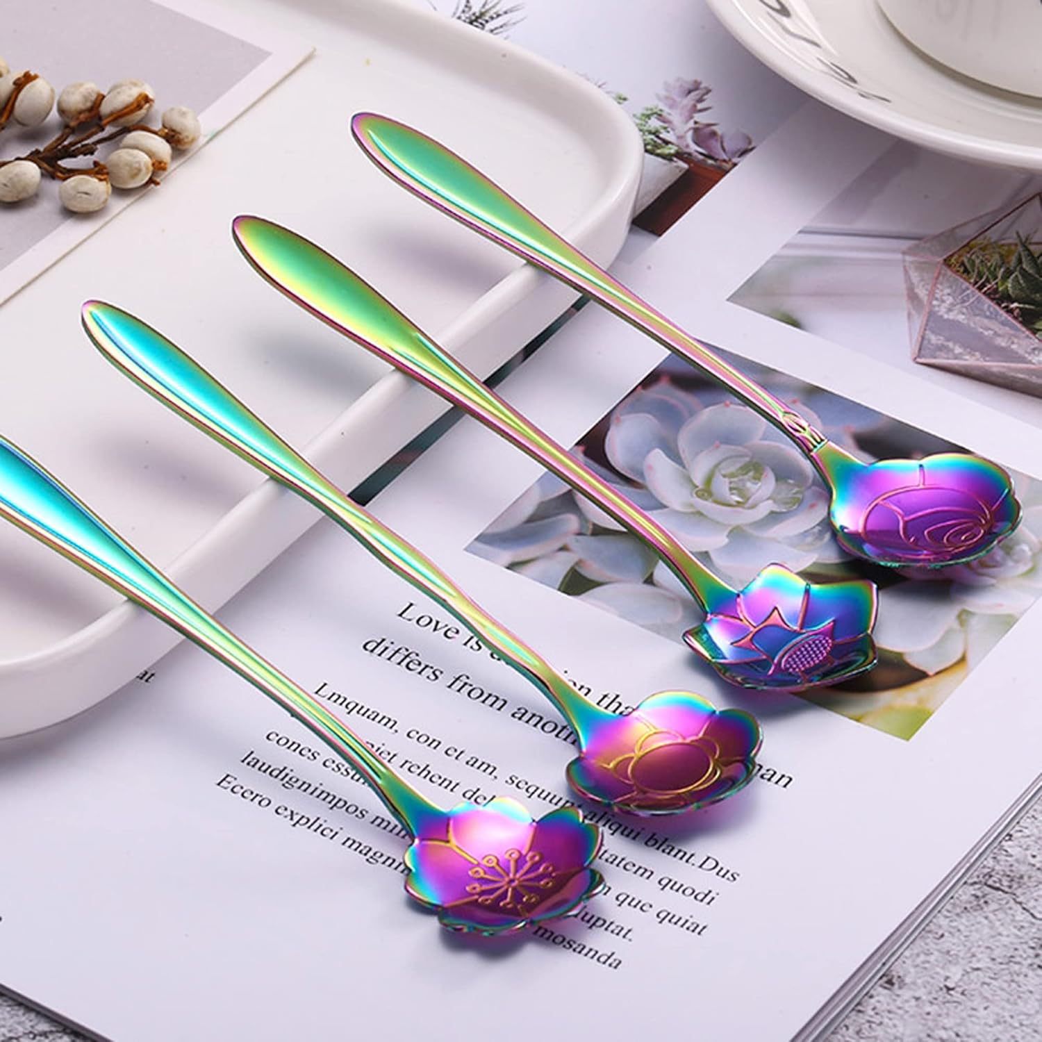 Stainless Steel 8-piece Gold Cherry Blossom Spoon