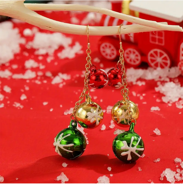 European And American Elegant Cute Christmas Colorful Bell Tassel Earrings