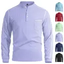 Mens Waffle-Texture Henley-Neck Long-Sleeve Polo Shirt view 1