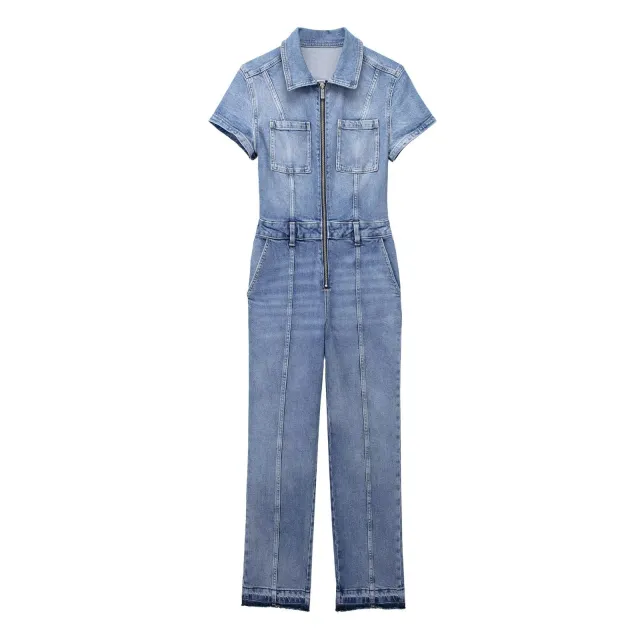 Fall European And American Style Long Denim Jumpsuit Blue - Shop at LoveMi