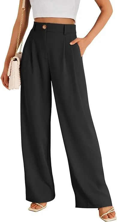 Casual Wide Leg Business Pants Women's High Waist Formal Trousers Black - Shop at LoveMi