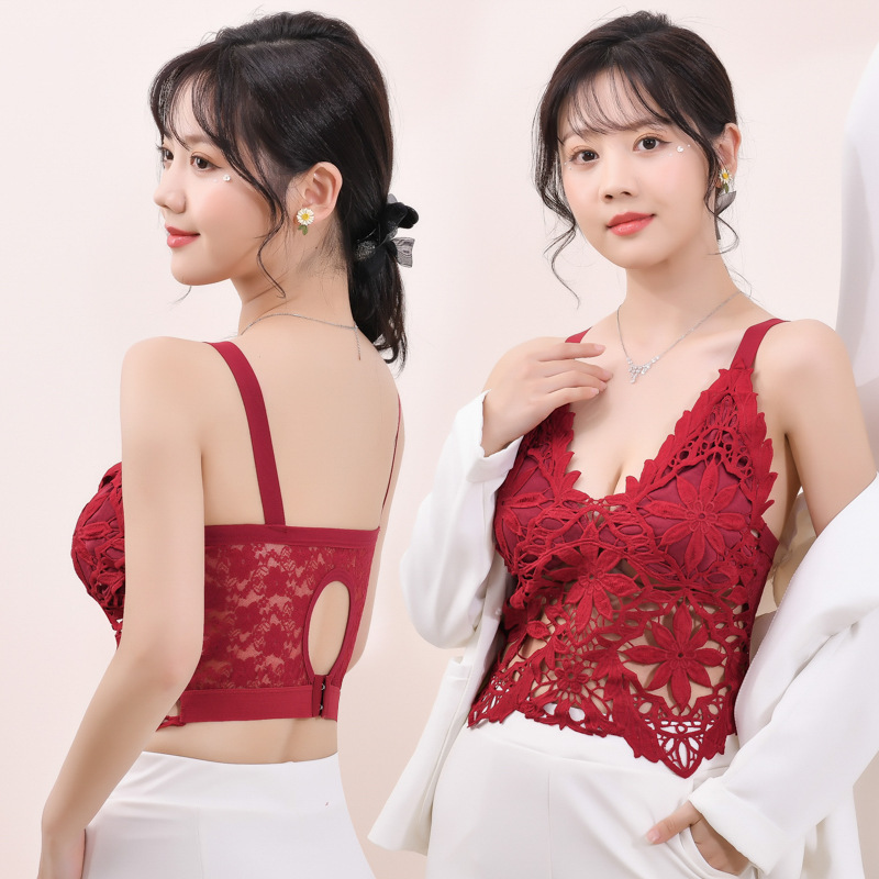 Lace Slim Fit Hollow-out Beauty Back Tube Top Anti-slip Bra - Image 1
