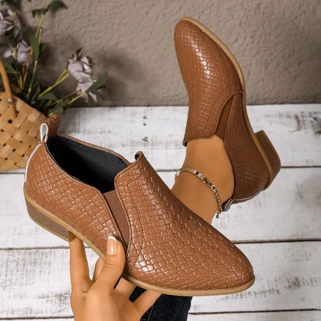 Pointed toe High cut Pumps Brown Chunky Heels Ankle Large Size Small Leather Shoes Brown - Shop at LoveMi