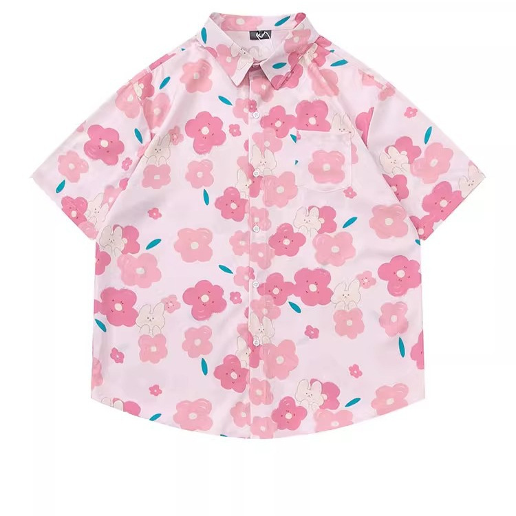 Women's Design Retro Hong Kong Style Printed Short-sleeved Shirt