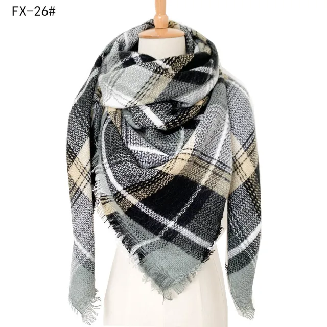 European And American Autumn And Winter Plus sized Double sided Qicaigei Scarf Women's Shawl 26 Gray & Black & Plaid - Shop at LoveMi