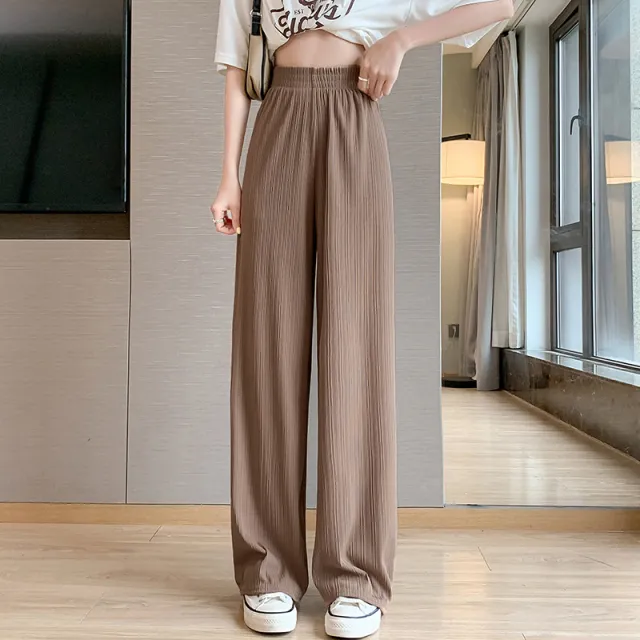 Loose Straight Casual Ice Silk Wide leg Pants Women Khaki - Shop at LoveMi