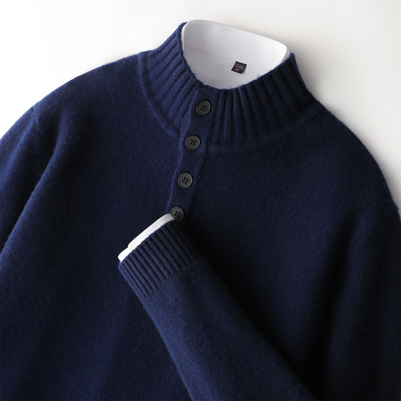 Thickened Four-button Half-collar Wool Sweater Men - Image 1