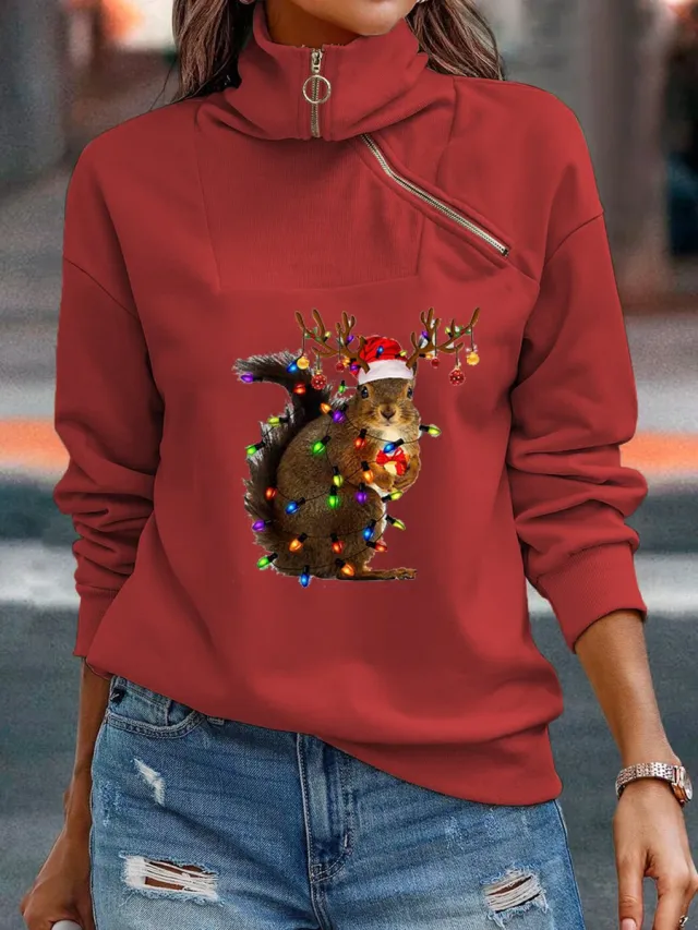 Women's Printed Cotton Twill Zip Sweater Ddh1K222811E S - Shop at LoveMi