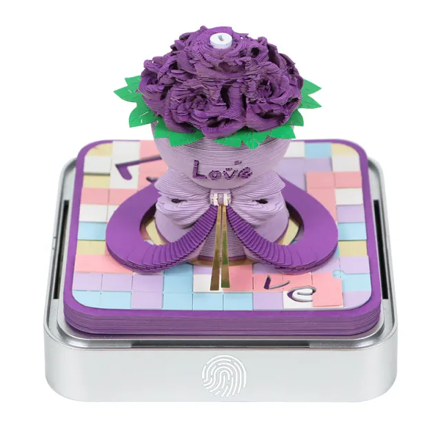 Paper Sculpture Calendar Rose 3D Sticky Notes Desktop Ornament Purple - Shop at LoveMi